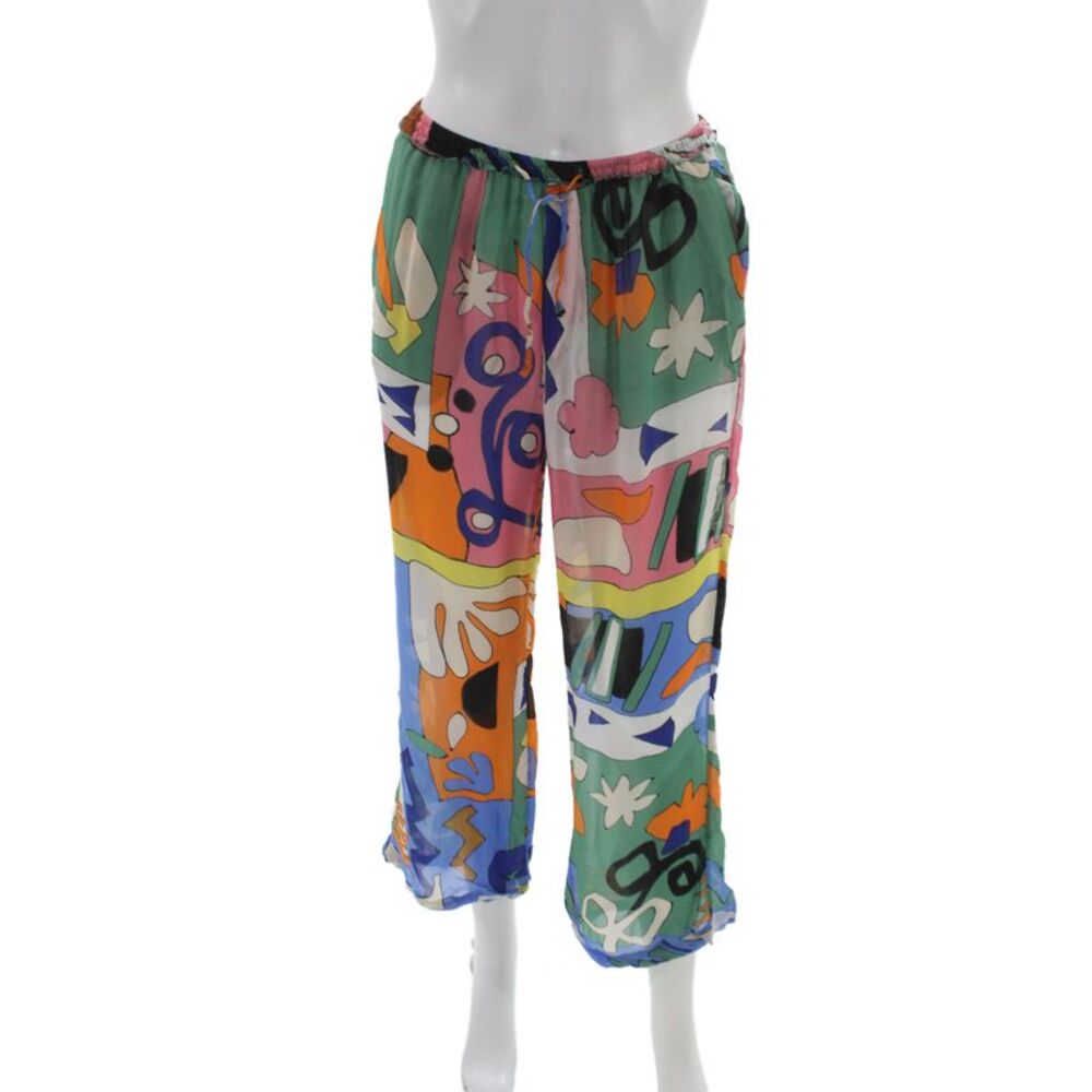 Zara Womens Cropped Drawstring Multicolor Geometric Pants Size XS